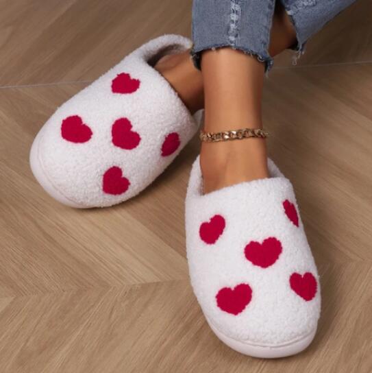LoveHeart Plush Slip-On Slippers