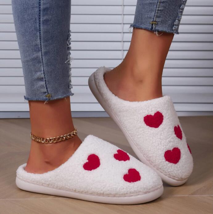 LoveHeart Plush Slip-On Slippers