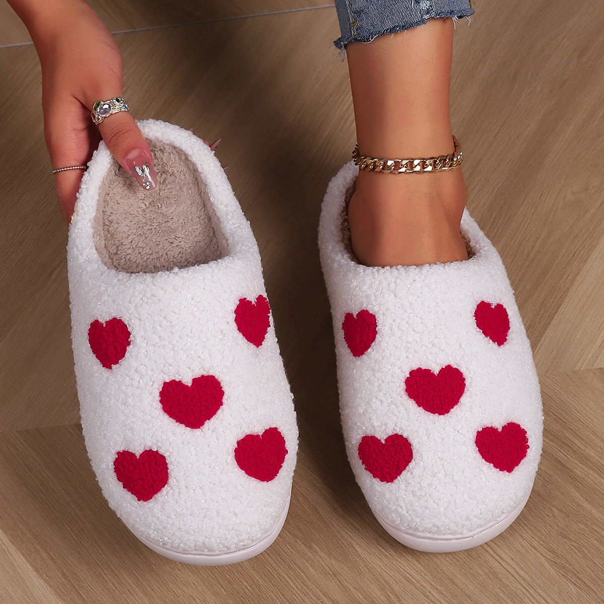 LoveHeart Plush Slip-On Slippers