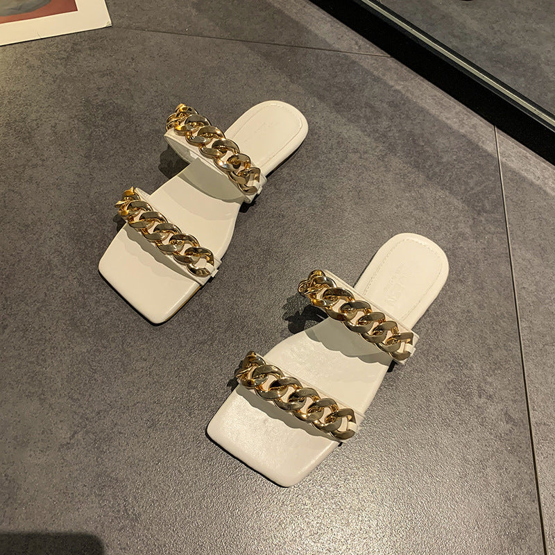 Elegant Chain Strap Slip-On Sandals Slides