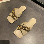 Elegant Chain Strap Slip-On Sandals Slides