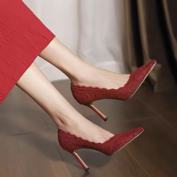 Scarlet Lace Elegance Stiletto Heels