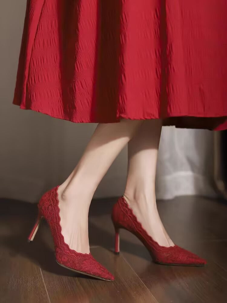 Scarlet Lace Elegance Stiletto Heels