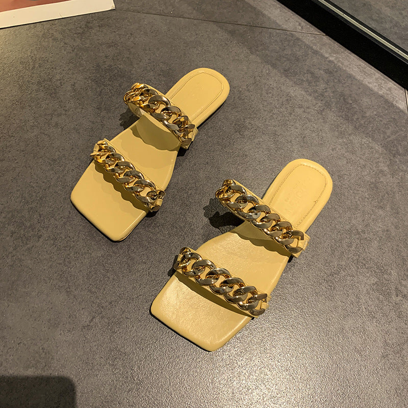 Elegant Chain Strap Slip-On Sandals Slides