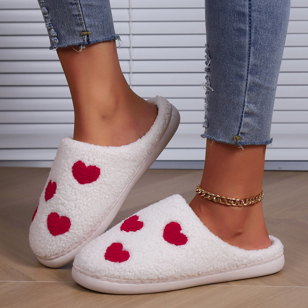 LoveHeart Plush Slip-On Slippers