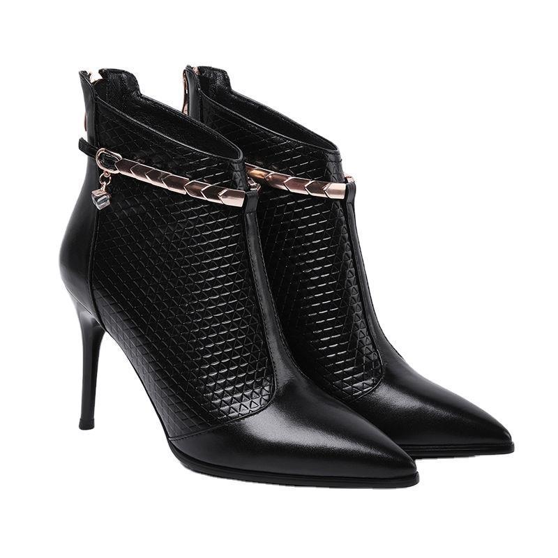EleganceCharm™ Chain-Detail Stiletto Ankle Boots