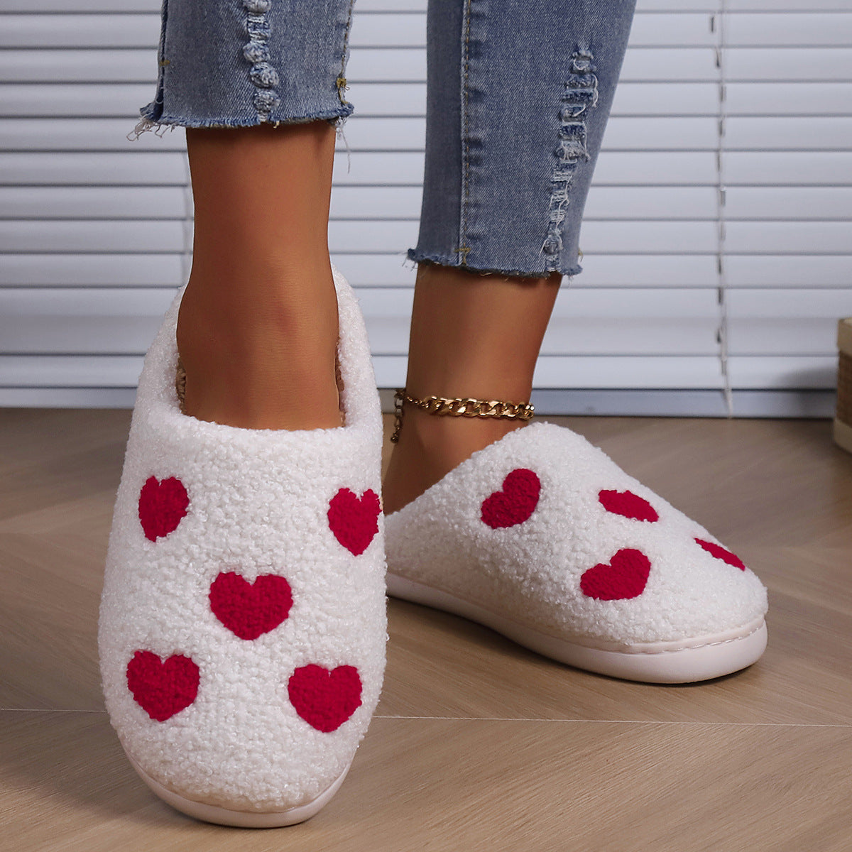 LoveHeart Plush Slip-On Slippers